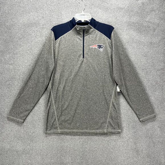 NFL Patriots Sweatshirt Mens Medium Gray Blue 1/4 Zip NFL Football New England - Picture 1 of 16